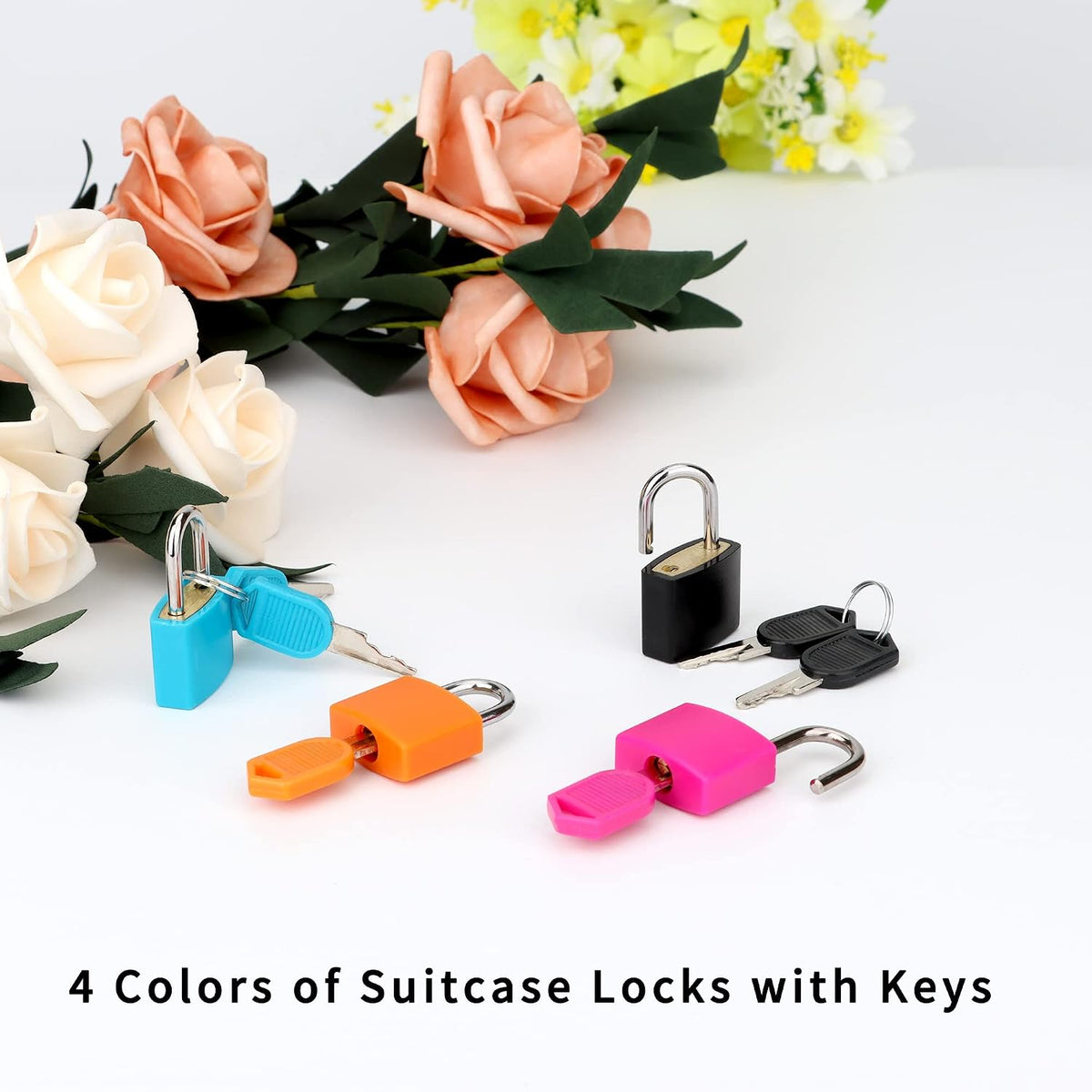 4-Pack Multicolor Mini Keyed Padlocks – Portable Small Metal Luggage Locks with Keys for Suitcase, Backpack & Laptop Bag