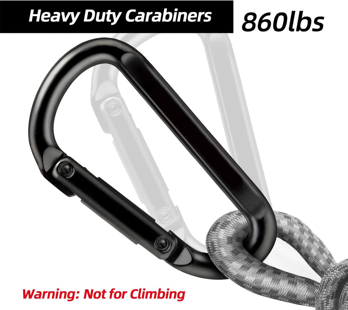 Heavy Duty Carabiner Clips (860 lbs Capacity) – 3 Inch D-Ring Spring Snap Hooks for Camping, Gym & Outdoor Gear