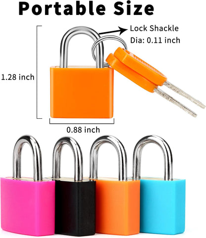 4-Pack Multicolor Mini Keyed Padlocks – Portable Small Metal Luggage Locks with Keys for Suitcase, Backpack & Laptop Bag
