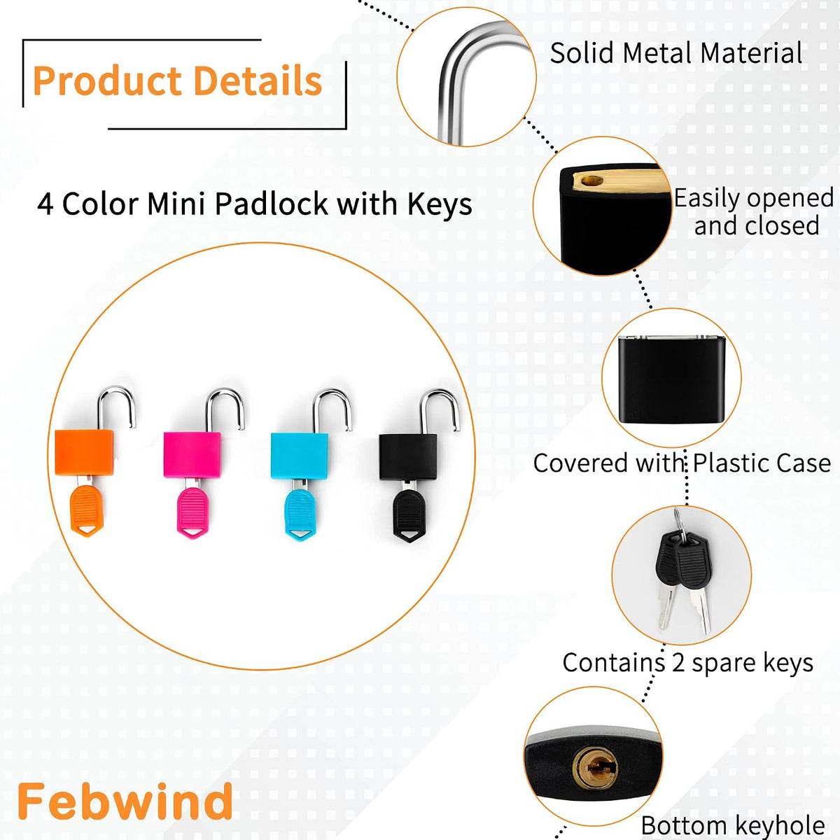 4-Pack Multicolor Mini Keyed Padlocks – Portable Small Metal Luggage Locks with Keys for Suitcase, Backpack & Laptop Bag